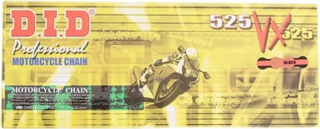 Chaîne Moto DID 525 VX 96 Maillons Renforcée Or et Noir avec Rivet ZJ