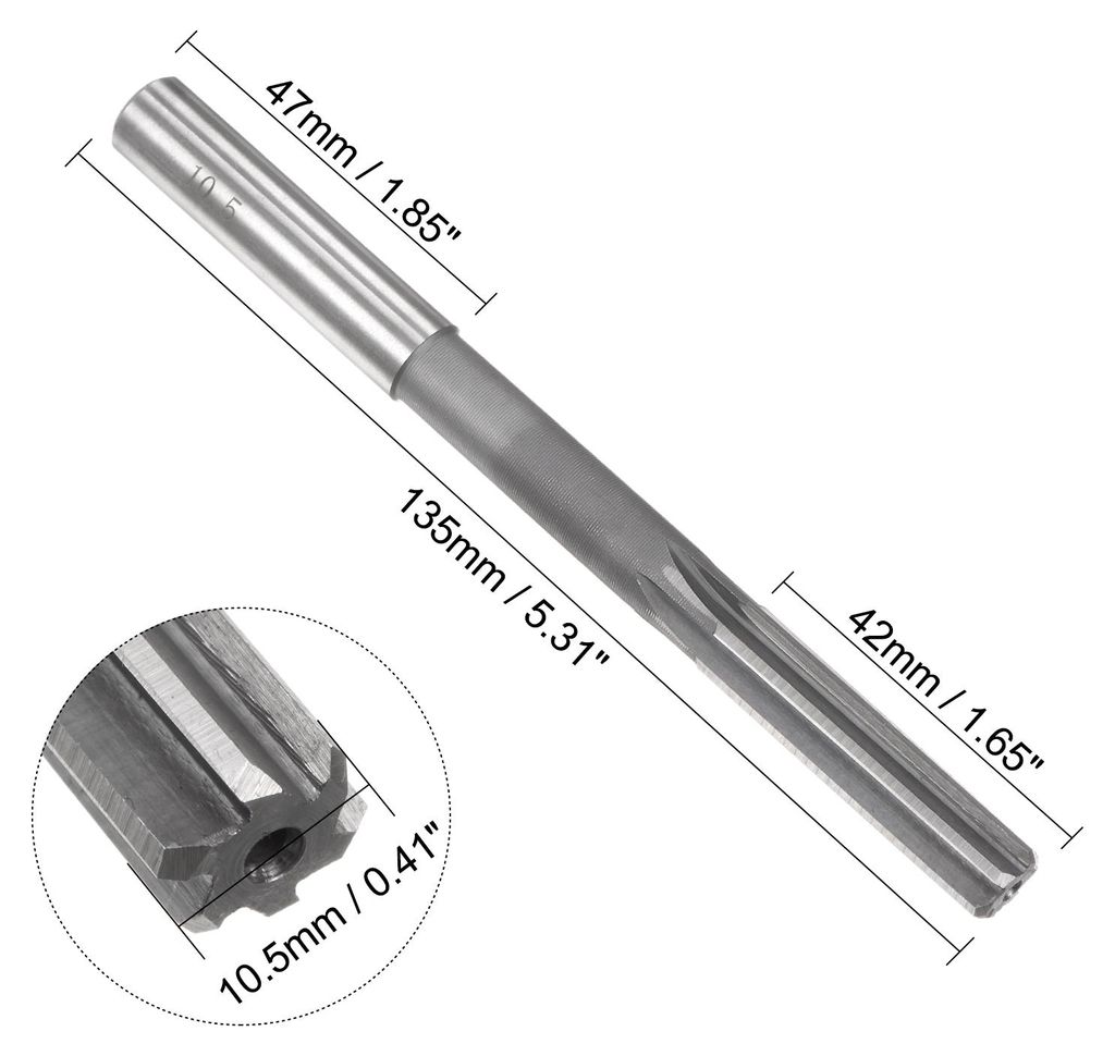 Maschine Reibahle 10,5 mm, H7 HSS Drehmaschinen Futterreibahlen mit 6 geraden Schneiden, Runder Schaft Fr?swerkzeug, Metrischer Maschine Reibahle f...