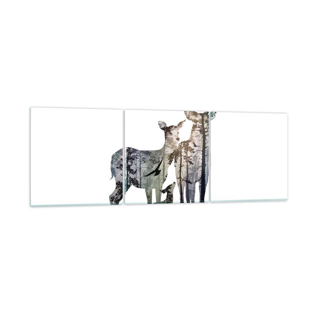 Bilder auf glas - Deer Familie Wildheit Illustration - 120x40cm - Glasbilder - Wandbilder - Kunstdruck - Wanddekoration aus Glas - Glas Bilder - Wa...