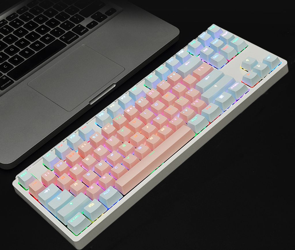 87-Key-Kontrastfarbe Hintergrundbeleuchtung PBT mechanische Tastatur Ersatztaste für PC-Computer-Pink Blau