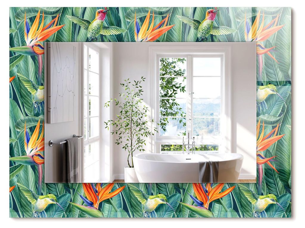 Kolibris und Blumen – Rechteckiger Spiegel mit Druck 80x60 cm – Modern - Dekorativ für die Wand
