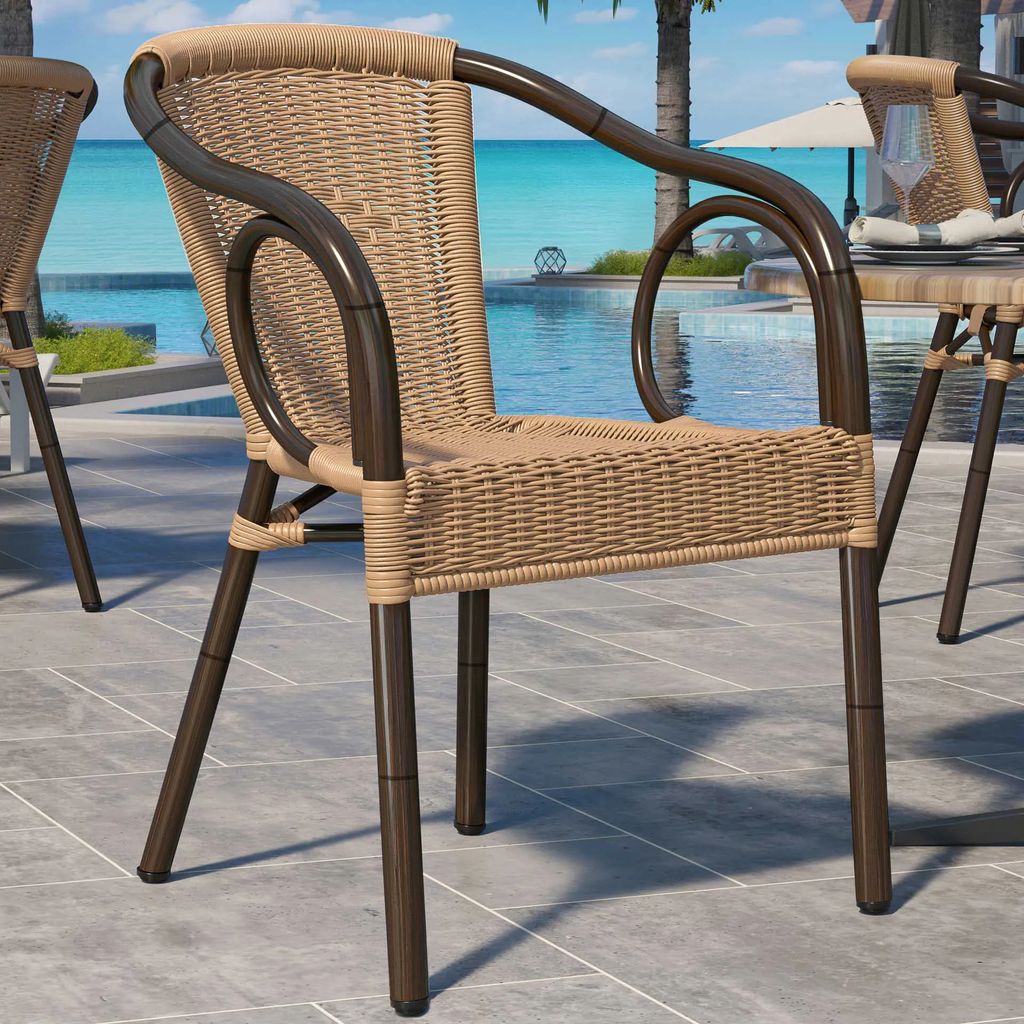 4er-Set ARGOS | Bistro Rattanstuhl | Hellbraun | Rattan | Stapelbar | Gastro Rattanstuhl, Outdoor Rattanstuhl, Terrassen Rattanstuhl