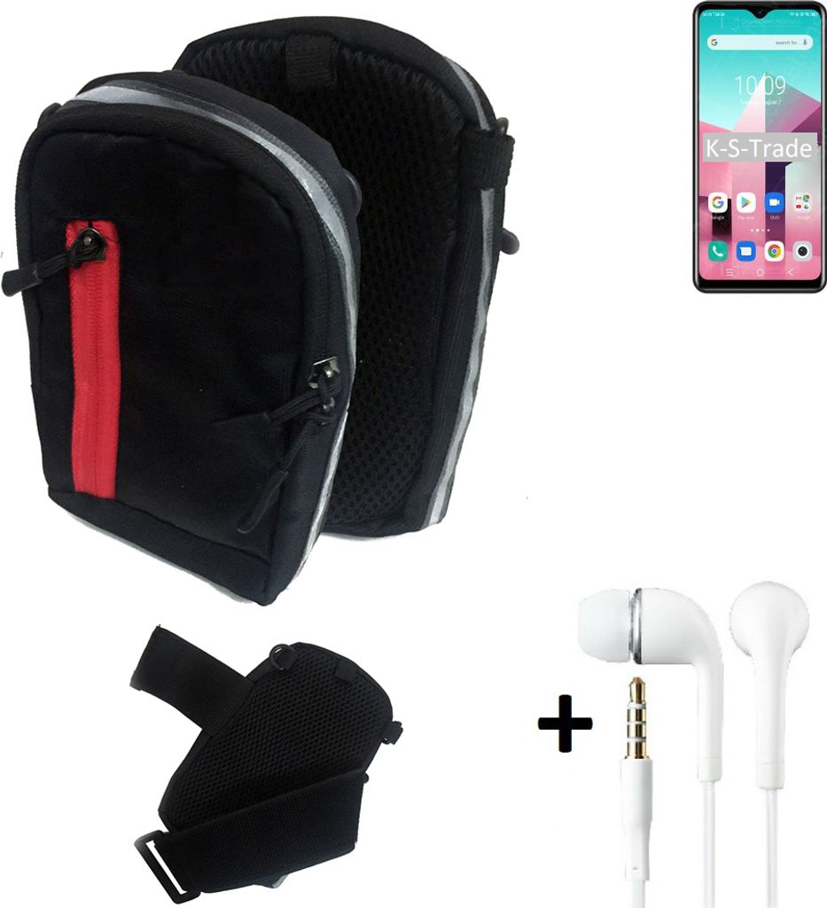 K-S-Trade Outdoor Gürteltasche Holster Umhängetasche + Kopfhörer kompatibel mit Blackview A80 Plus schwarz Handy Tasche Case travelbag Schutzhülle