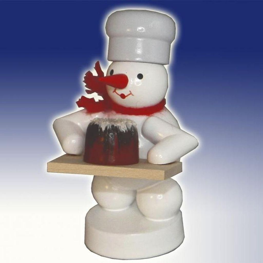 Schneemann Bäcker mit Torte (8cm) von Zenker Volkskunst