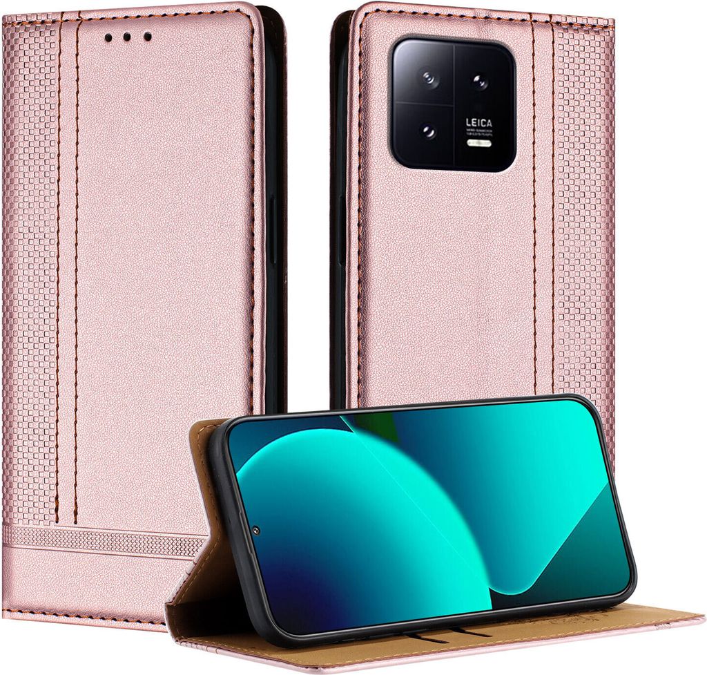 Handyhülle für Xiaomi 13 Leder Flip Klappbare Schutzhülle mit Standfunktion Pink