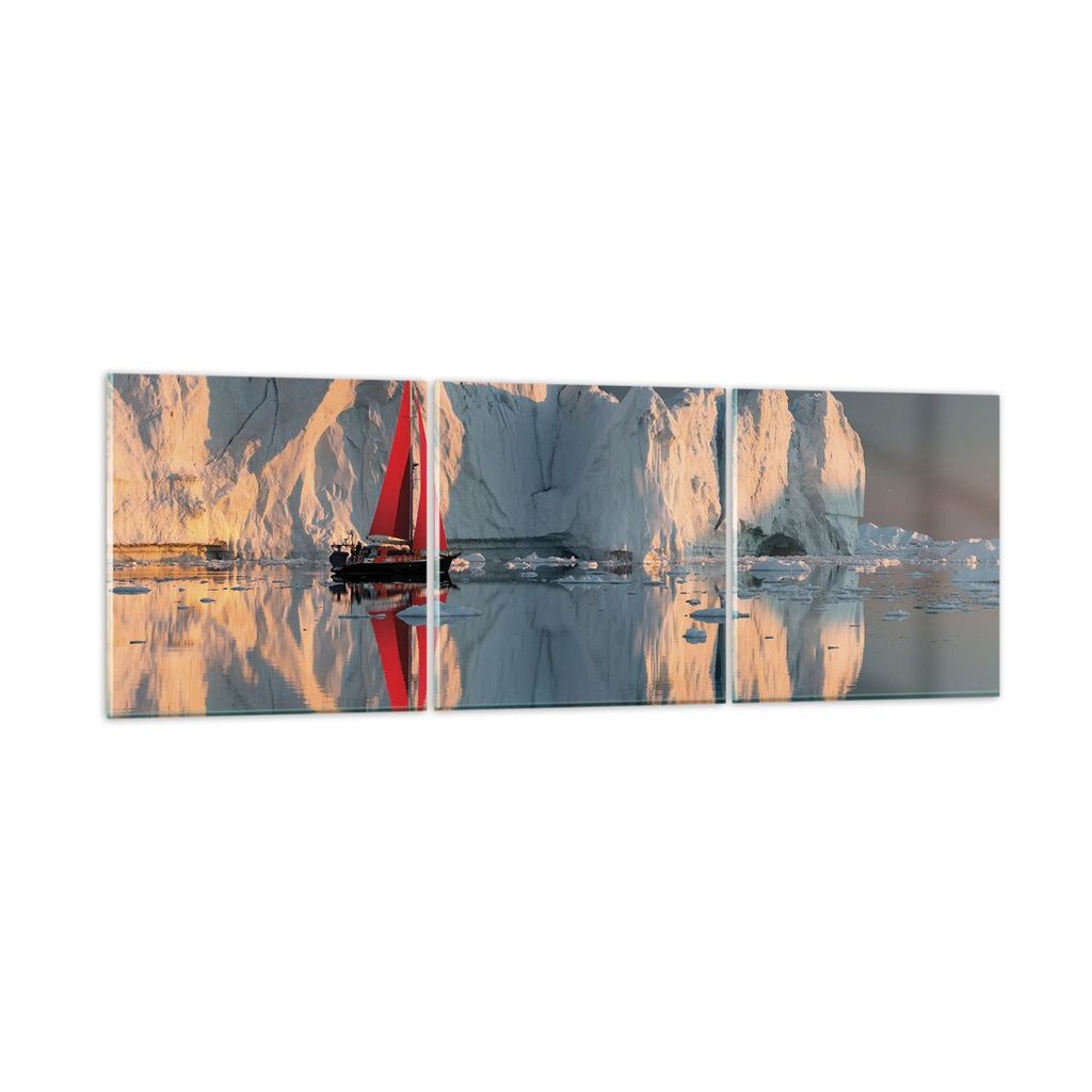 Bilder auf glas - 3 Teile - Gletscher Ozean Grönland - 150x50cm - Glasbilder - Wandbilder - Bilder - zum Aufhängen bereit - Wanddekoration aus Gl...