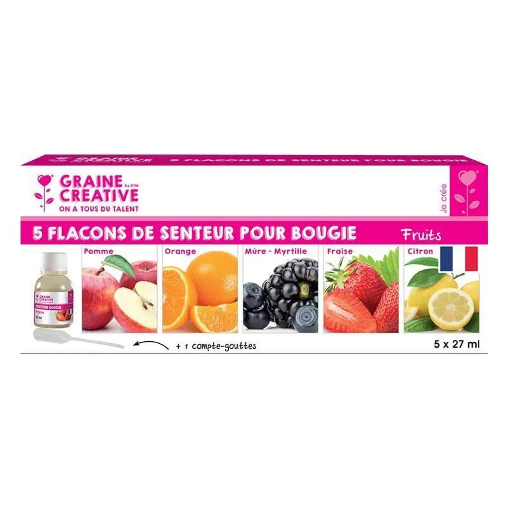 Coffret senteurs fruitées pour bougies 5 flacons de 27 ml Graine Creative