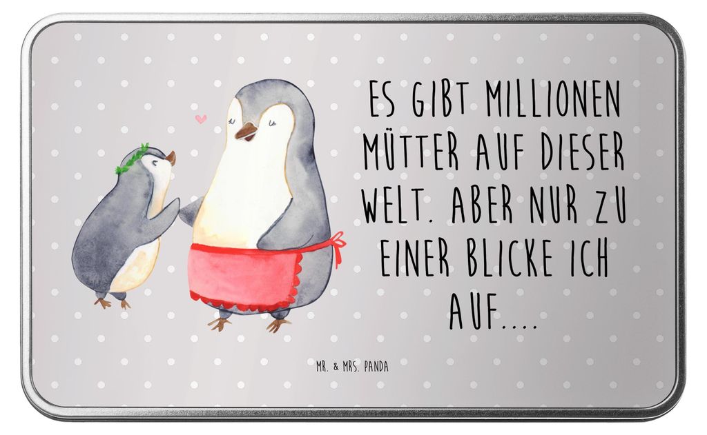 Mr. & Mrs. Panda behälter Pinguin mit Kind - Grau Pastell - Geschenk, Dose, Geschenkbox, Geschenkartikel, Kaffeedose, Familie, Muttertag, Mutter, ...