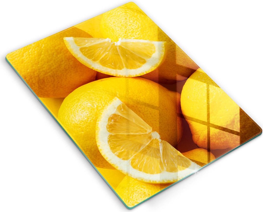 Glasschneideplatte - Herdabdeckplatte - 40x52 cm - Schneidebrett - Spritzschutz - Saftige Zitronen