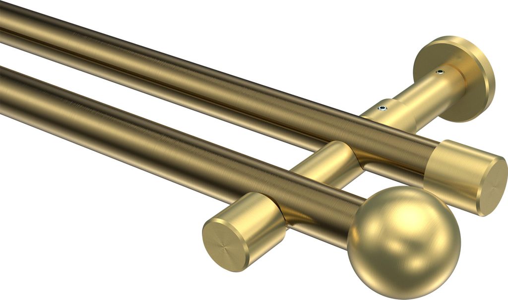 Interdeco Gardinenstange / Vorhangstange Messing Antik / Messing-Optik, Typ Prestige Luino (Kugel) ohne Ringe, 20 mm Ø 2-läufig, 540 cm