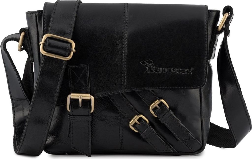 Herren Leder Umhängetasche, klein, elegant, schwarz, Beltimore