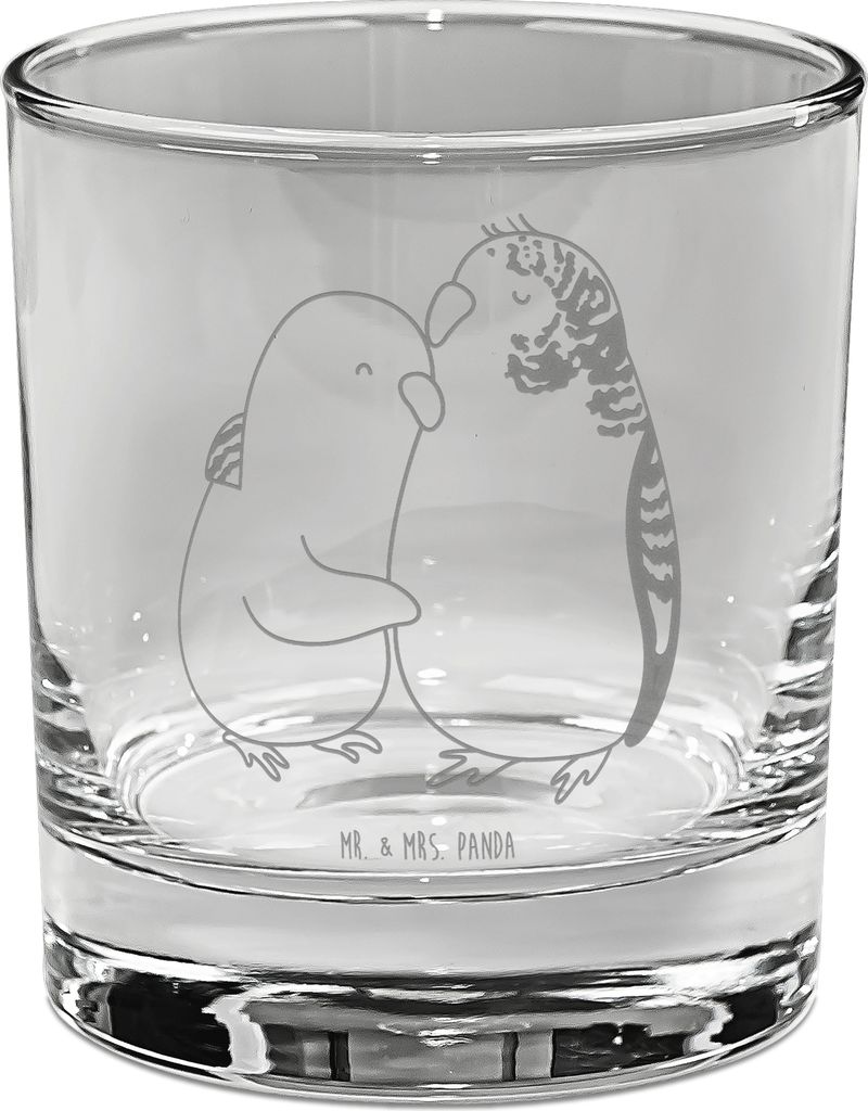 Mr. & Mrs. Panda Glas Wellensittich Liebe - Transparent - Geschenk, Kuscheln, Ehefrau, Tumbler, Verknallt, Longdrinkglas, Umarmung, Vögel, Trinkgl...