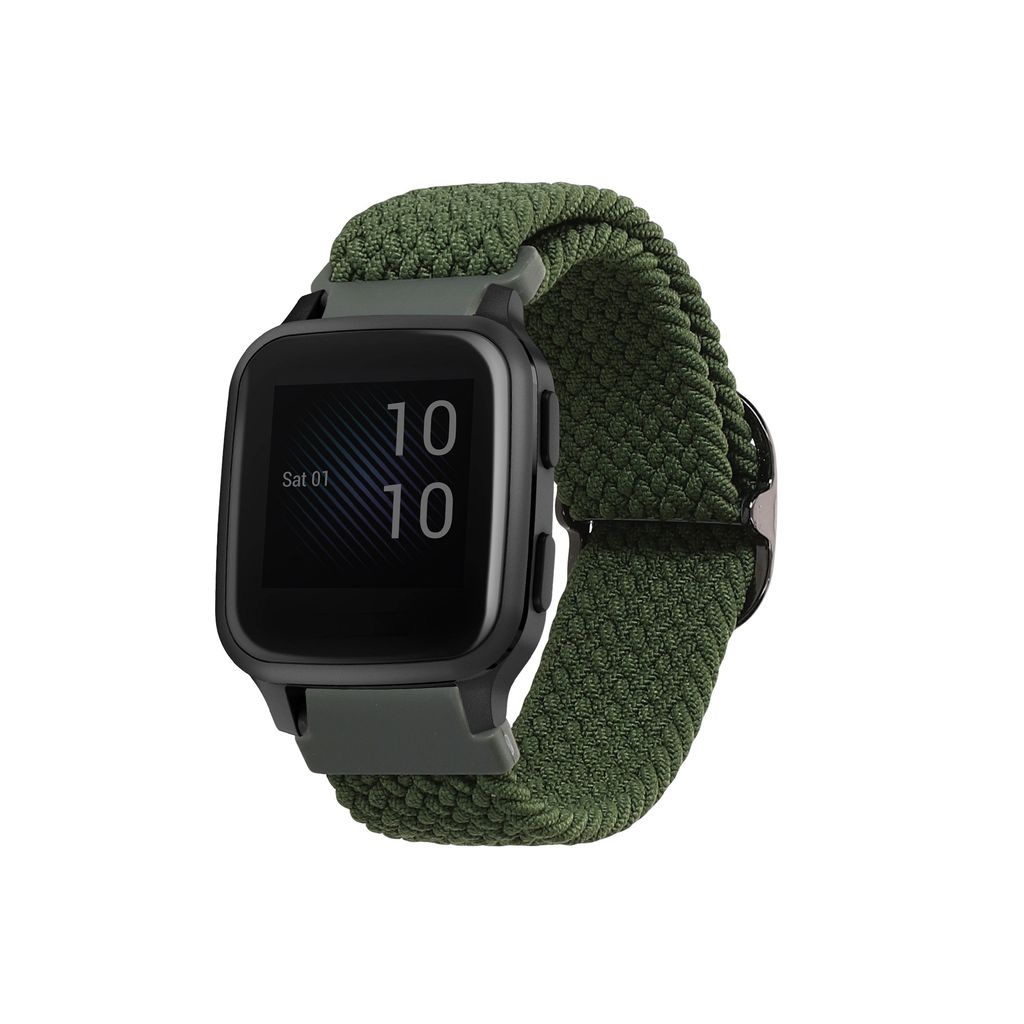 kwmobile Armband kompatibel mit Garmin Venu Sq 2 Music / Sq 2 / Vivoactive 6 / Vivoactive 5 - Nylon Fitnesstracker Sportarmband Band in Dunkelgrün -