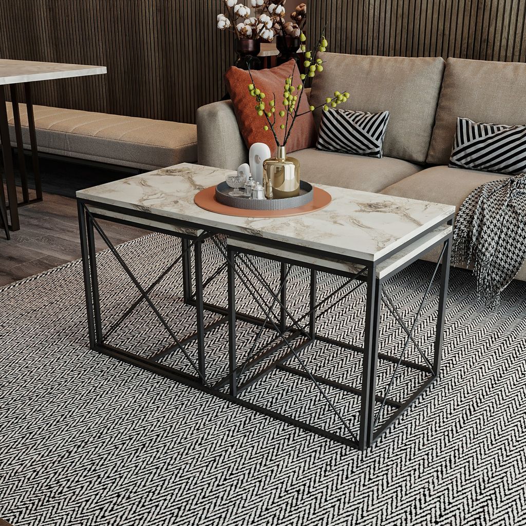 Skye Decor, Defne - White Marble, Couchtische, Weißer Marmor, 100 x 52 x 50 cm