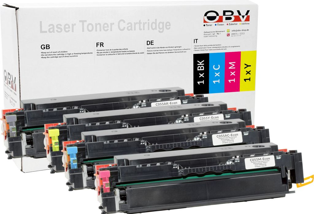 OBV 4x kompatibler Canon 055 Toner passend für Canon LBP 662 663 664 MF 741 742 743 744 745 Cdw 746Cx mit Chip ohne Füllstandsanzeige schwarz, cy...