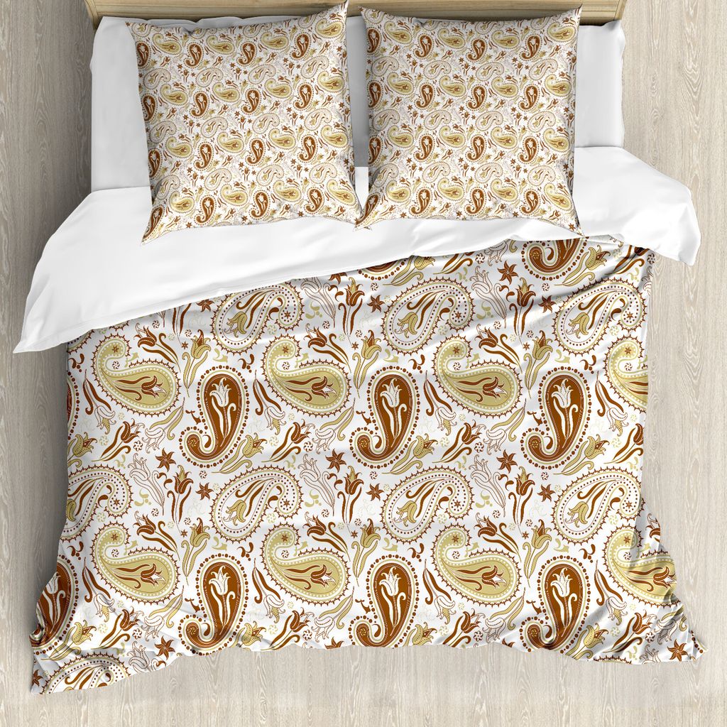 ABAKUHAUS Paisley Bettbezug, Floral Paisley Tulpen, Milbensicher Allergiker geeignet mit Kissenbezügen, 155 cm x 220 cm - 80 x 80 cm, Weiße Schok...