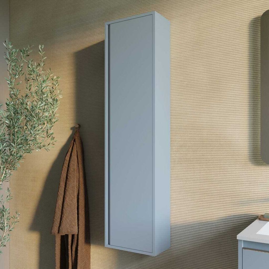 Hochschrank, wandhängend, reversible Tür, hellblaue Farbe | Monaco