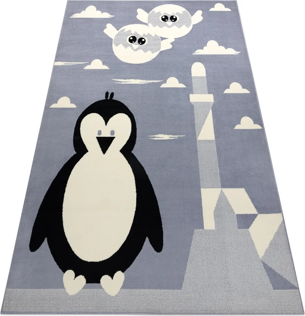 Tapis de Chambre Enfant Gris Manchot en Polypropylène BCF 140x190 cm