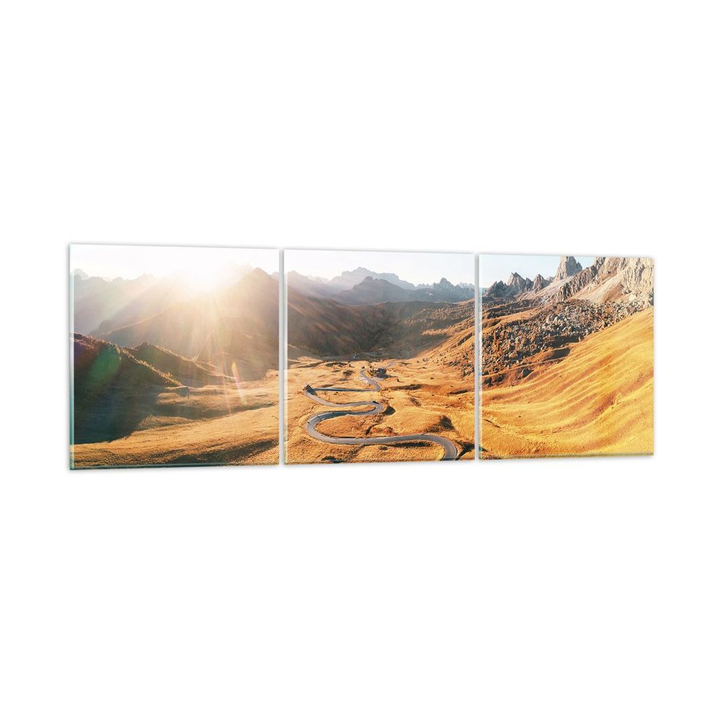 Bilder auf glas - 3 Teile - Sonne Berge Weg - 150x50cm - Glasbilder - Wandbilder - Bilder - zum Aufhängen bereit - Wanddekoration aus Glas - Glas ...