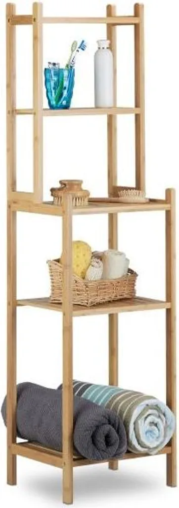 Meuble de rangement salle de bain bambou petits et grands compartiments