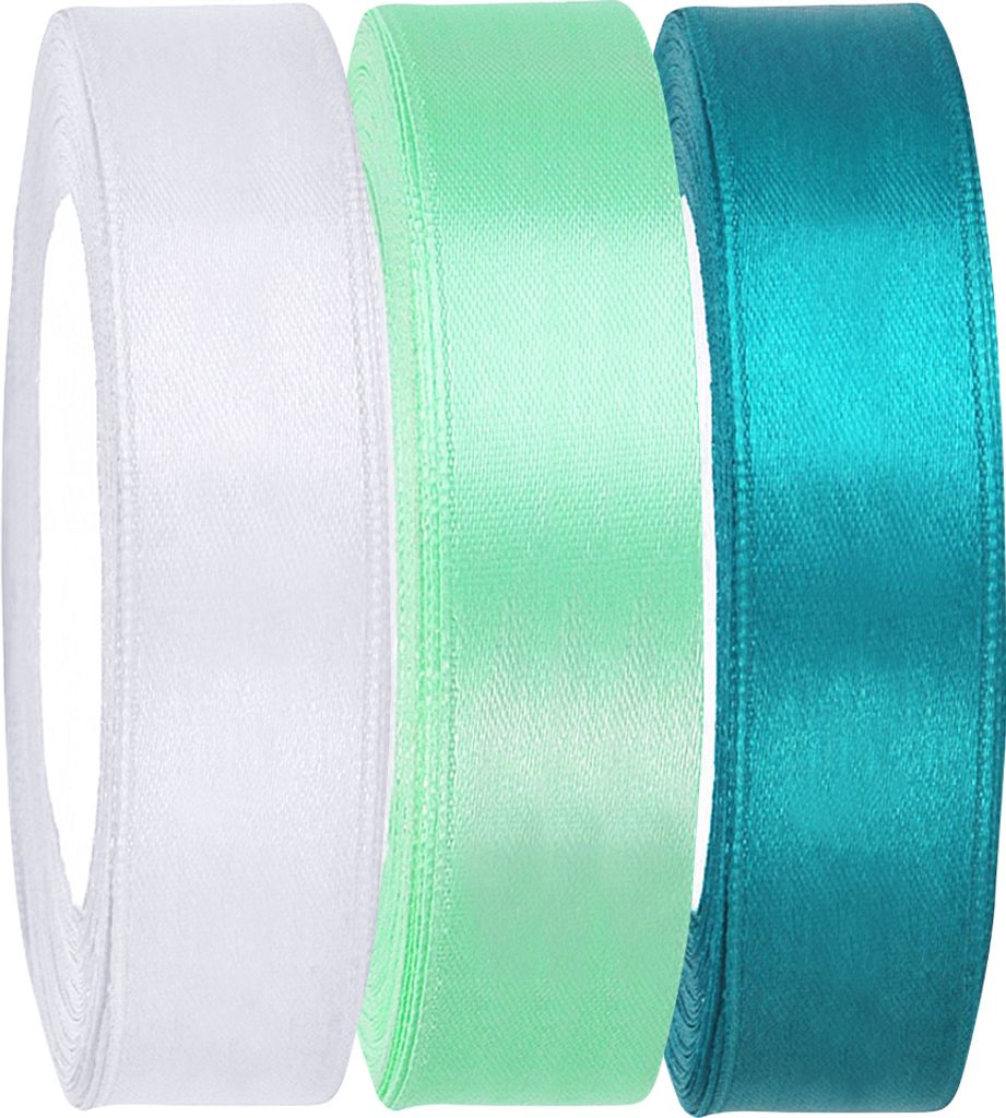 1 Satinband Set weiß - mint - türkis