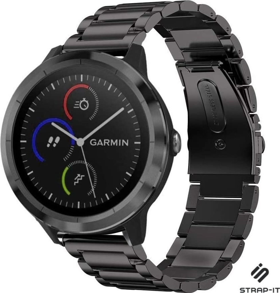 Strap-it Stahlarmband - Kompatibel mit Garmin Vivomove 3s Armband 40mm - Gliederarmband Hochwertiger EdelstahlFaltschließe für Armband Schwarz 18...