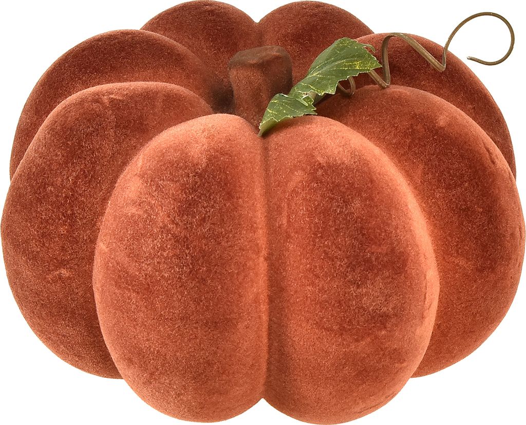 Herbstdeko Kürbis beflockt in Rotbraun – Tischdekoration Landhausstil 20cm, Set 2St