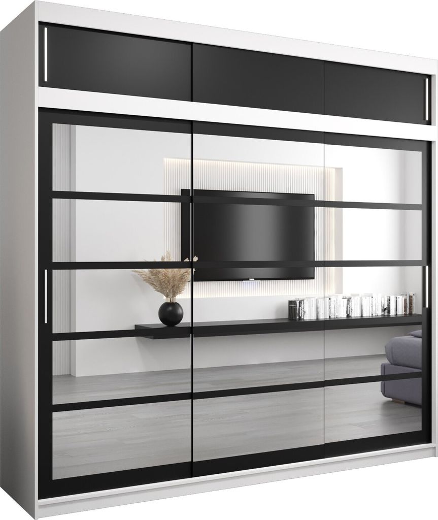 Kleiderschrank, Schiebetürenschrank Schlafzimmer, Schrank mit Spiegel ROMA 2 250 mit Aufsatz, Höhe 240 cm