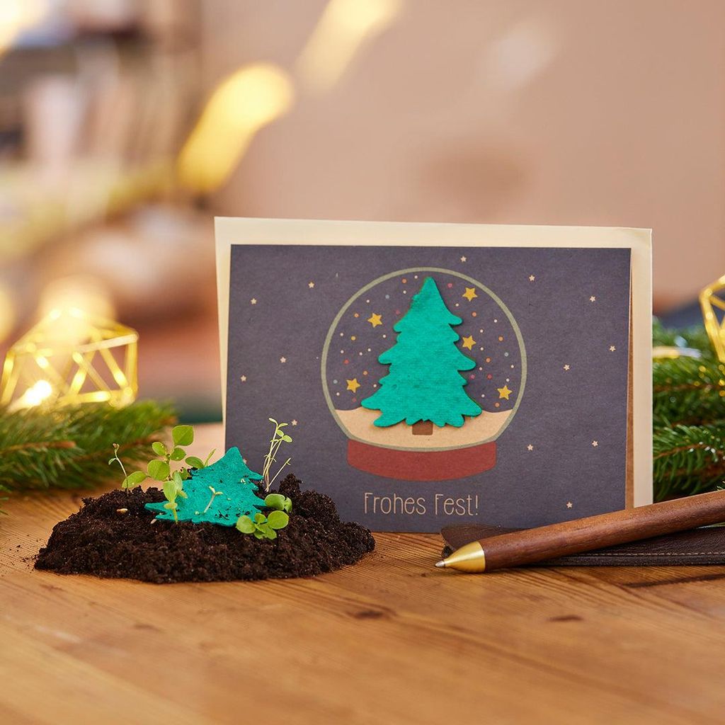 Weihnachtskarte Schneekugel mit Saatpapier DIN A6 und Wildblumensamen