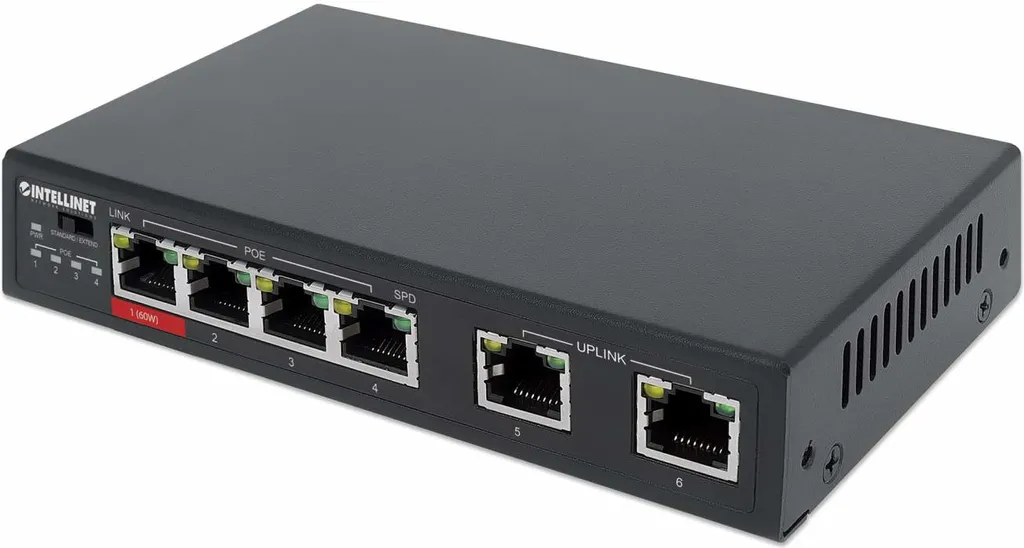 Switch PoE Intellinet 6 Porte 65W: Affidabilità per PMI e Retail