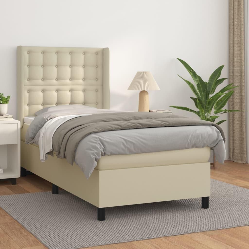 Best Möbel Boxspringbett mit Matratze Creme 90x190 cm Kunstleder,Klassische Betten CL44635