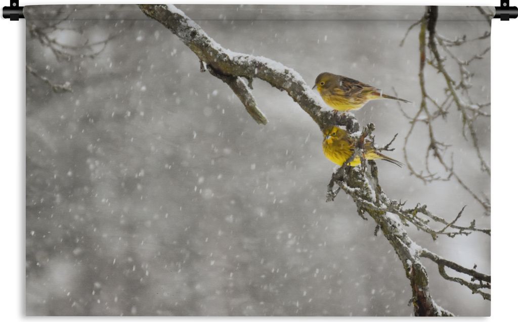 MuchoWow Wandteppich Wandbehang Goldammer - Schnee - Vogel 120x80 cm Tapisserie Dekoration Wandtuch - Wanddekorationen - Wandtücher