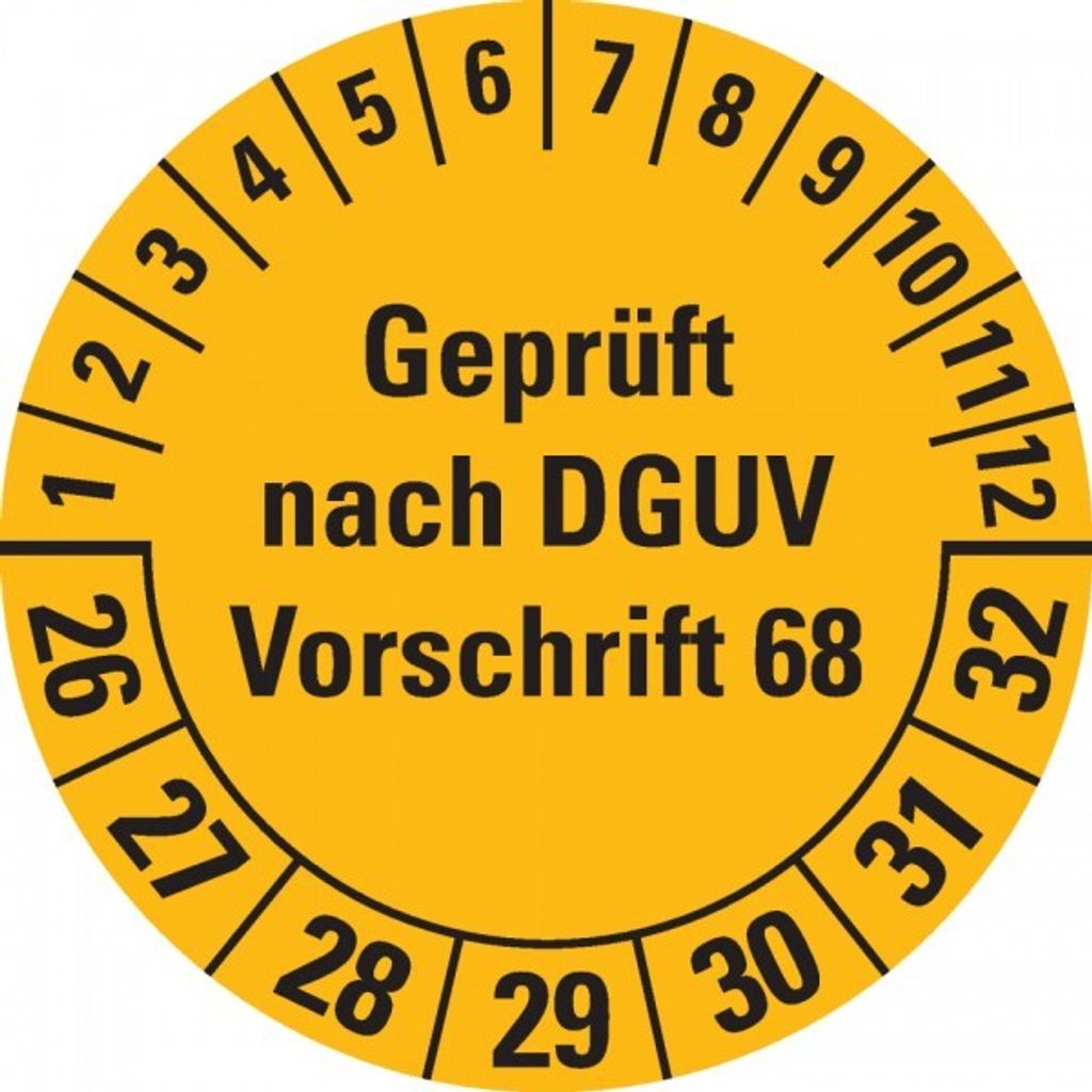Dreifke Prüfplakette G.n.DGUV Vorschr.68, 26-32, gelb, Folie, Oberflächensch...