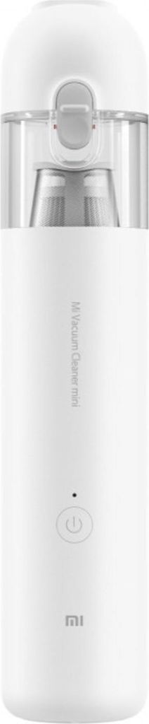 A white handheld vacuum cleaner is shown against a white background.