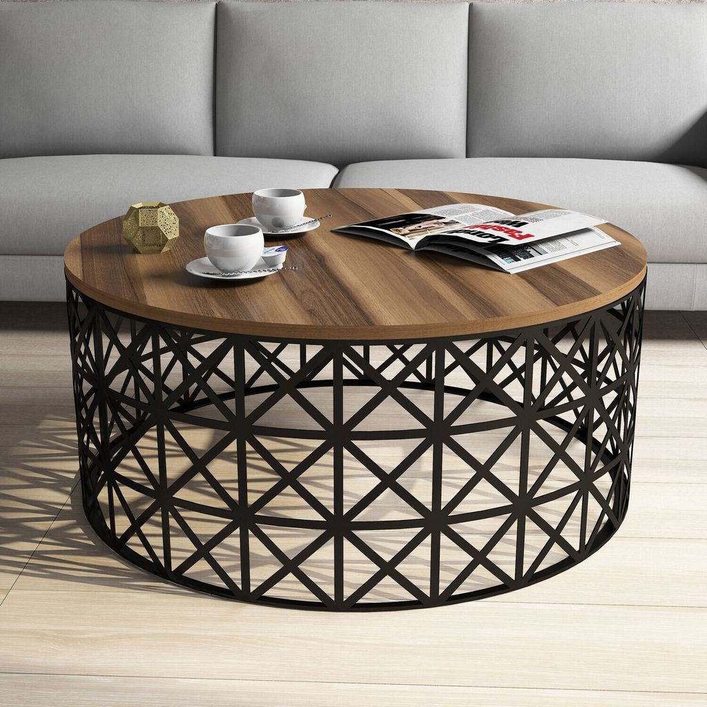 Skye Decor, Selin Metal Ferforje - Walnut, Couchtisch, Nussbaum, 100 % MELAMINBESCHICHTETE SPANPLATTEN, 90 x 38 x 90 cm