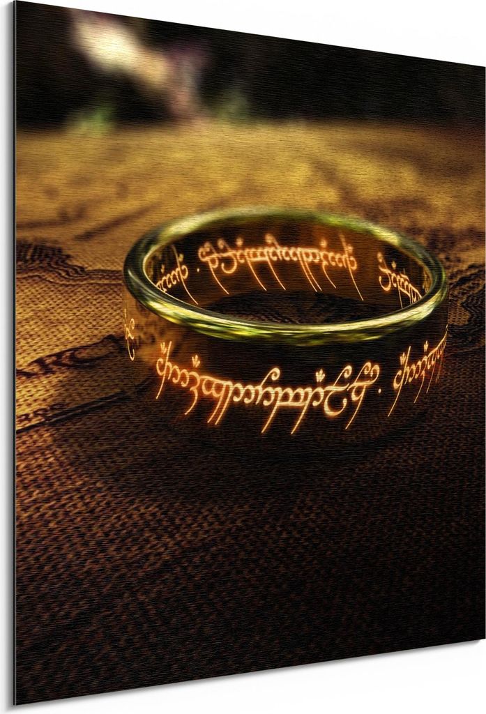DEQORI Alu-Dibond Bild Gold 30x30 cm 'Der eine Ring (HdR)' Wandbild Metall dünn Design