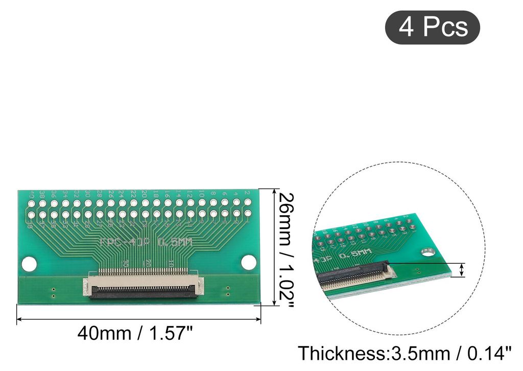 4 Stš¹ck FPC FFC PCB Konverterplatine 40P 0,5 mm auf der Steckdose, Rš¹ckseite 1,0 mm, zu DIP 2,54 mm fš¹r LCD 3D Drucker Kamera DVD TV Laptop