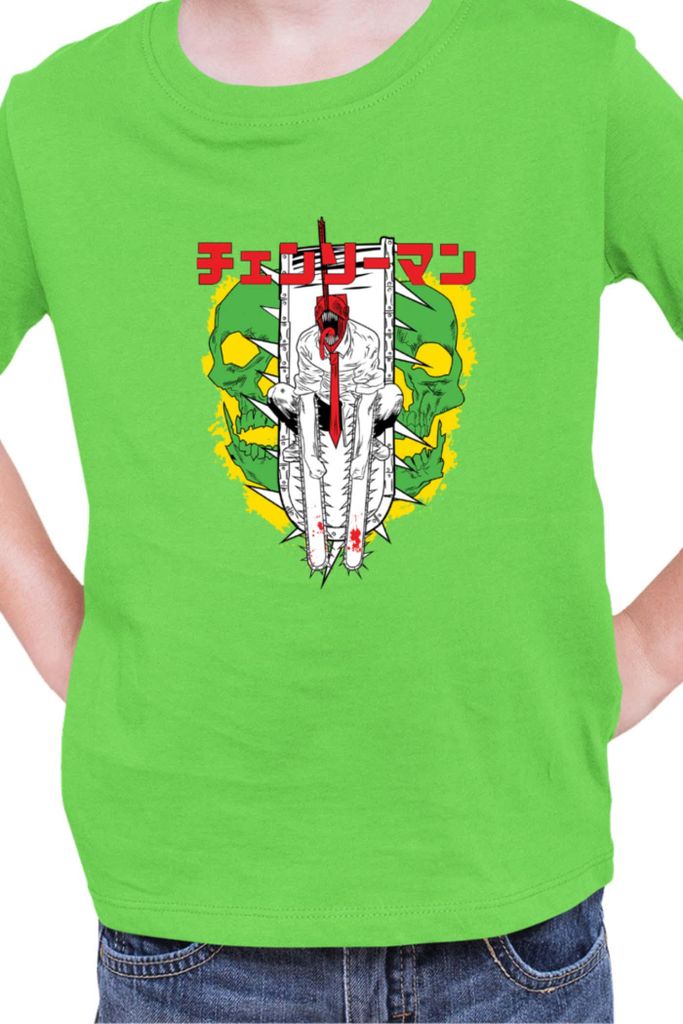 Kinder T-Shirt Manga Japan Anime Comics Animation Chainsaw Anime manga Man 01, 3-4 Jahr - 104 / Lime