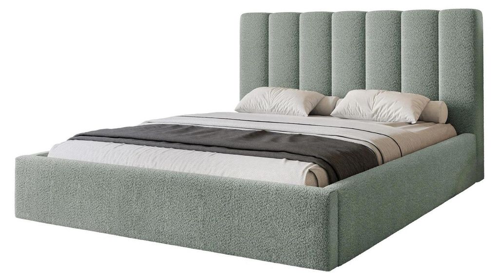 Polsterbett CIERO 140x200 Mint Boucle Stoff mit Bettkasten & Lattenrost