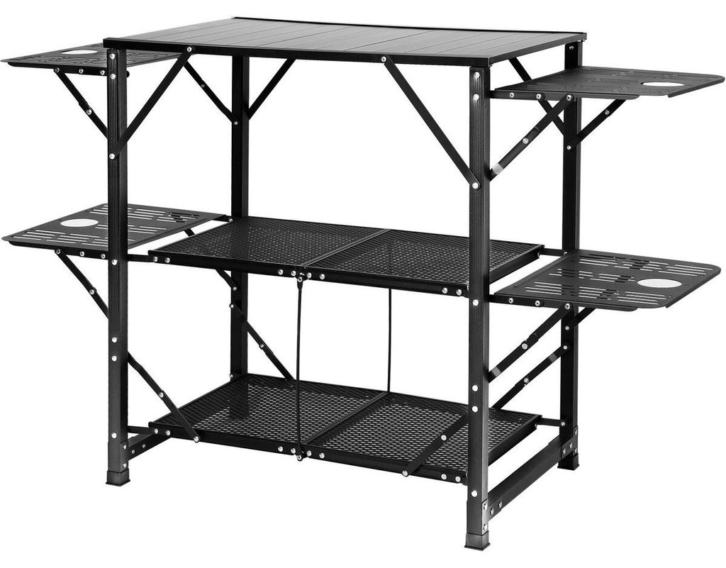 Camping-Küchentisch, einteilige, zusammenklappbare, tragbare Kochstation mit Tragetasche, Aluminium-Campingtisch mit 4 seitlichen Beistelltischen ...