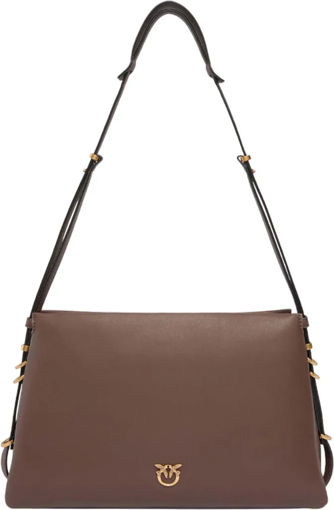 Sac bandoulière en cuir brun Triplet PINKO avec boucles dorées chic