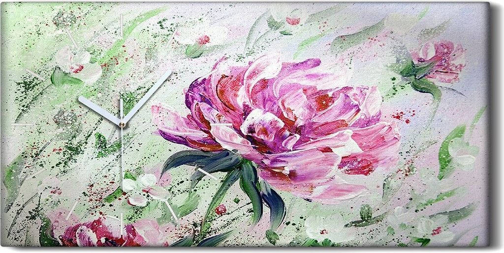 Wanduhr Bürouhr Leinwand Bild 60x30 Gemälde Blumen Pfingstrosen Floral - weiße Hände