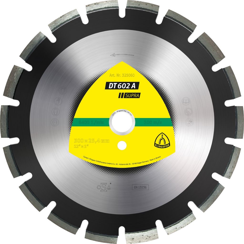 Klingspor DT 602 A Diamanttrennscheiben, 500 x 3,7 x 25,4 mm 30 Segmente 40 x 3,7 x 10 mm, Weitverzahnt