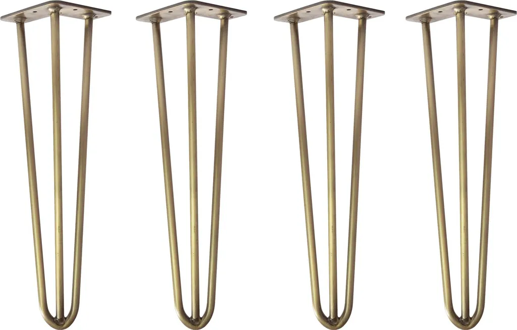 Natural Goods Berlin Gambe HAIRPIN, gambe a forcina, gambe per mobili, gambe per tavoli, oro antico, 45 cm, 3 montanti, 4 pezzi