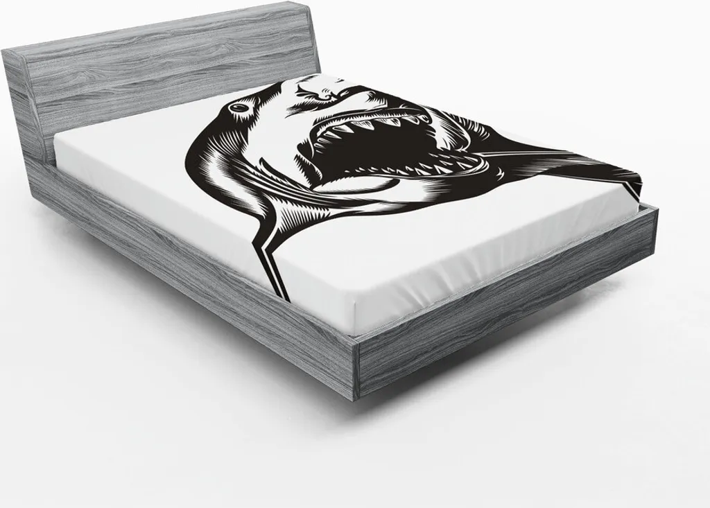 Drap-housse 180x200 cm Anti-Plis et Respirant, Imprimé Requin Gris/Blanc
