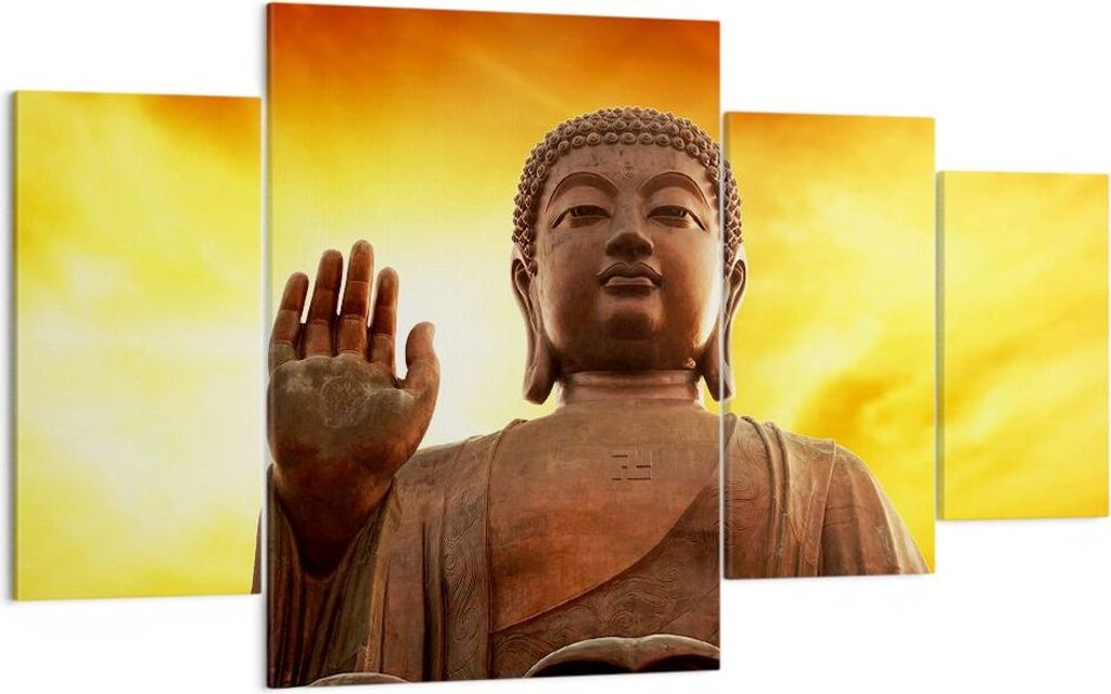 Bild auf Leinwand - Leinwandbild - Buddha Stein Sonnenuntergang - 160x90cm - Wand Bild - Wanddeko - Leinwanddruck - Bilder - Kunstdruck - Wanddekor...