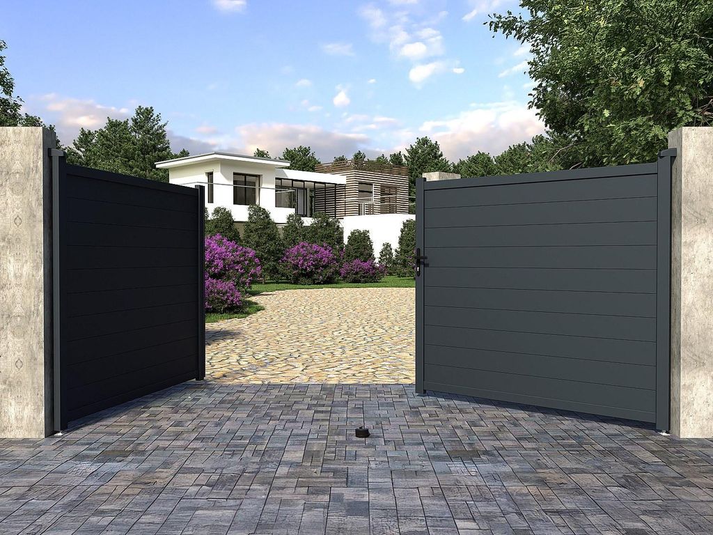 Drehtor NAZARIO, Aluminium massiv, anthrazitfarbig - 392 × 173 cm (B × H)