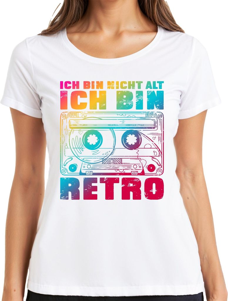 Ich bin nicht alt ich bin retro Kassette 80er Vintage Geschenk Damen T-Shirt, Weiß, M
