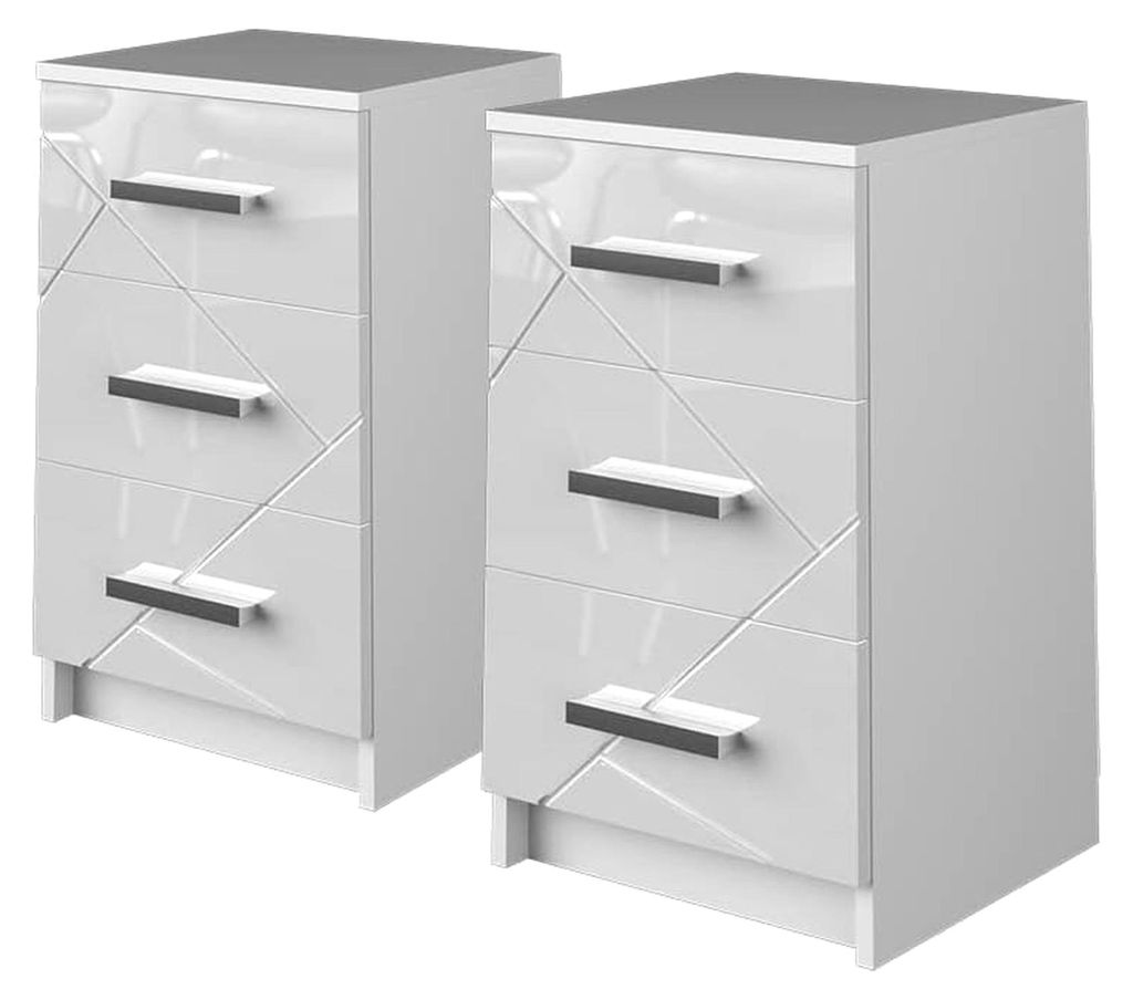 Nachttisch Irma, Weiß, 2er Set, geeignet für die seitliche Platzierung neben Boxspringbetten