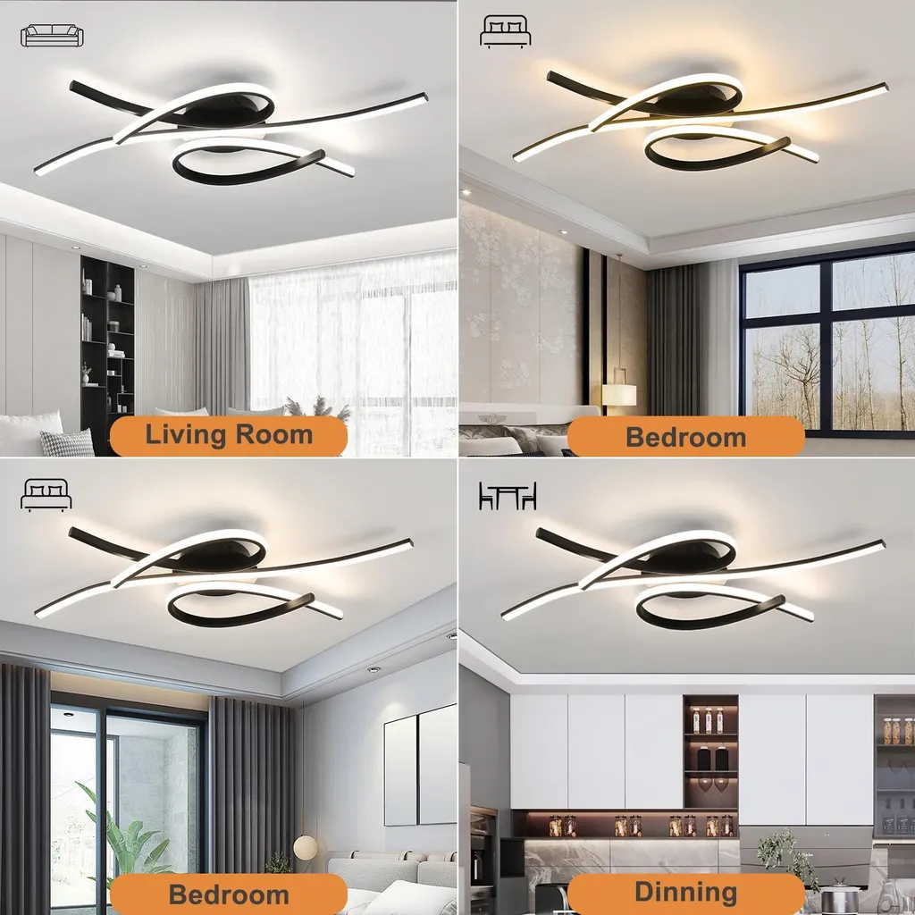 Plafonnier LED 3 Lignes Ondulées 42W - 80cm - Intensité Variable et Télécommande